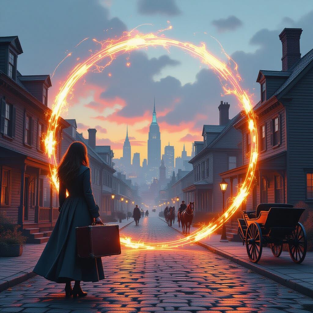 Time Portal Connects NYC 2025 to 1750 in Surreal Digital Art