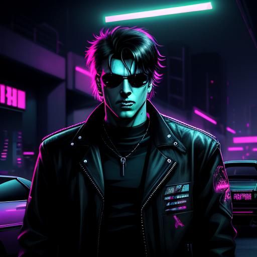 Cyberpunk Knight Rider Car in Synthwave Style