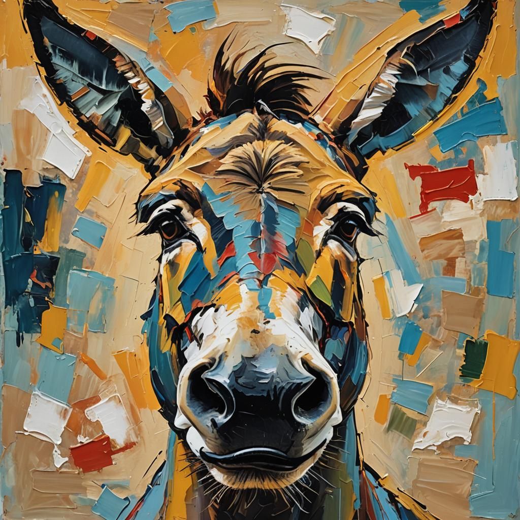Abstract Donkey Portrait in Expressionist Oil