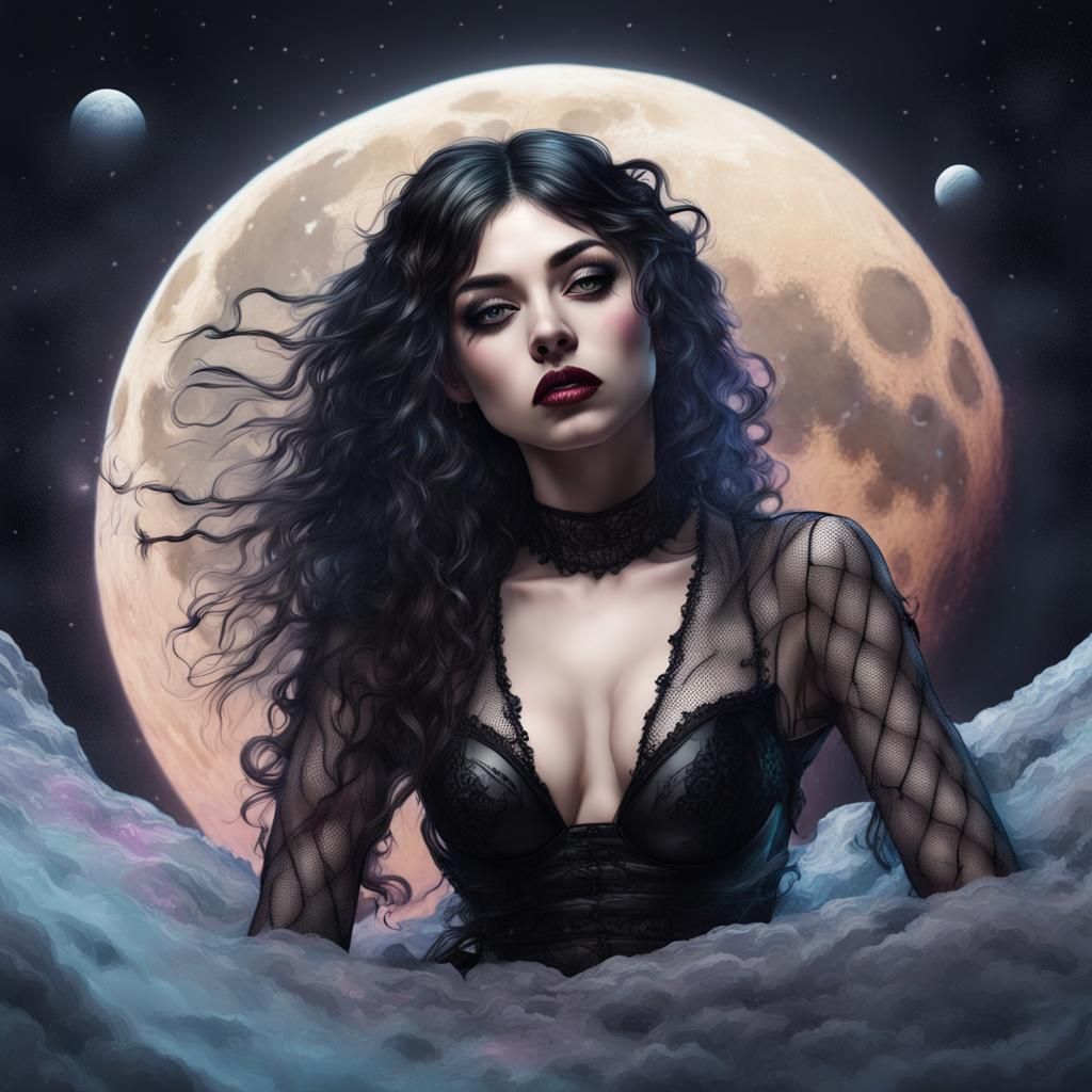 Gothic Princess on the Moon in Hyperrealistic Style