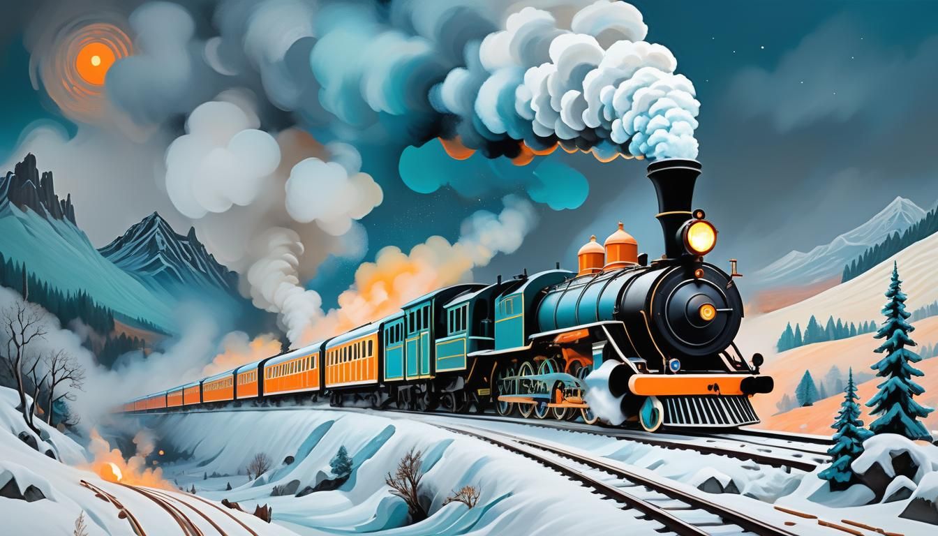 Steampunk Train Journey Through a Fantasy Landscape