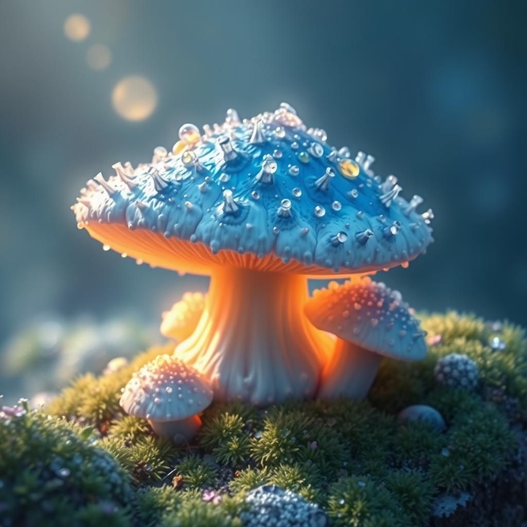 Ethereal Blue Mushroom in Magical Fantasy Style