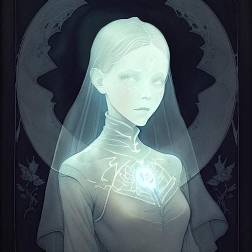 Translucent Ghost Before Dark Tower: Ink Illustration