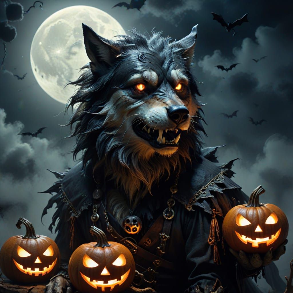 Gothic Pirate Wolf Howling Under Full Moon