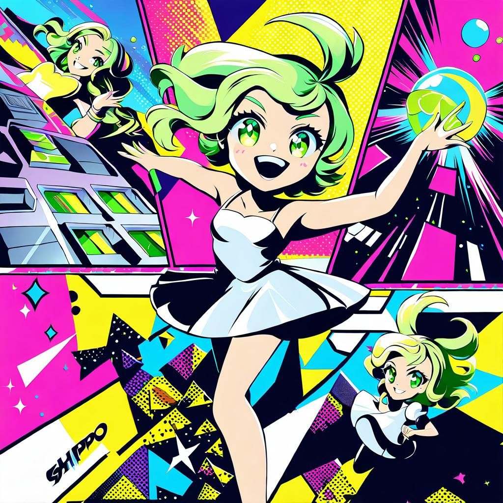 Girl Dancing at Rave in Pop Art Style