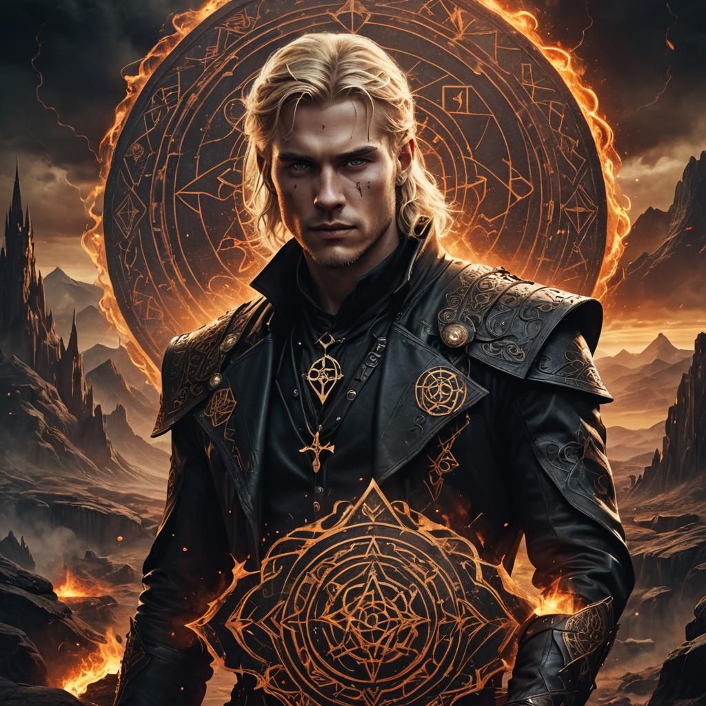 Eerie Portrait of Man Adorned with Occult Symbols