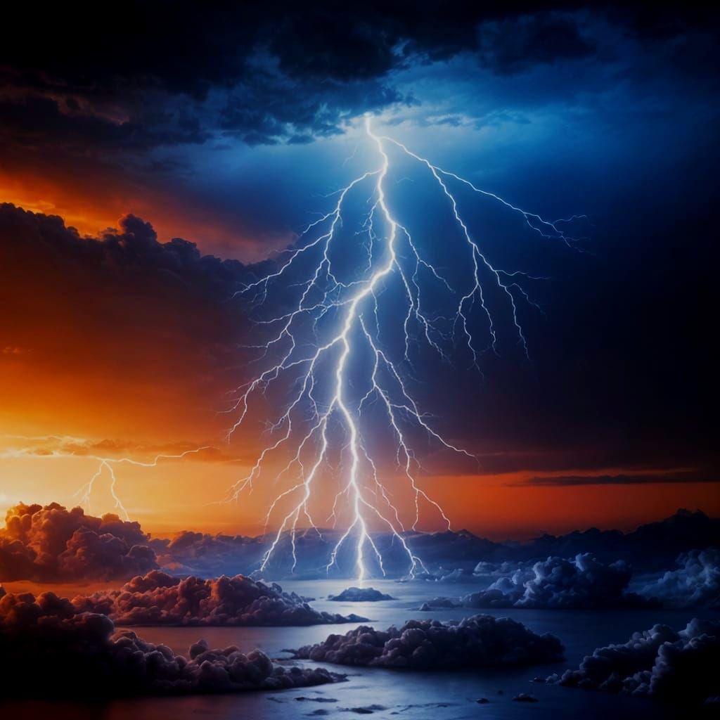 Dramatic 3D Lightning Bolt Over Stormy Landscape