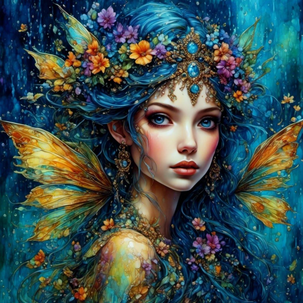 Ethereal Fairy with Wings in Watercolor and Acrylics