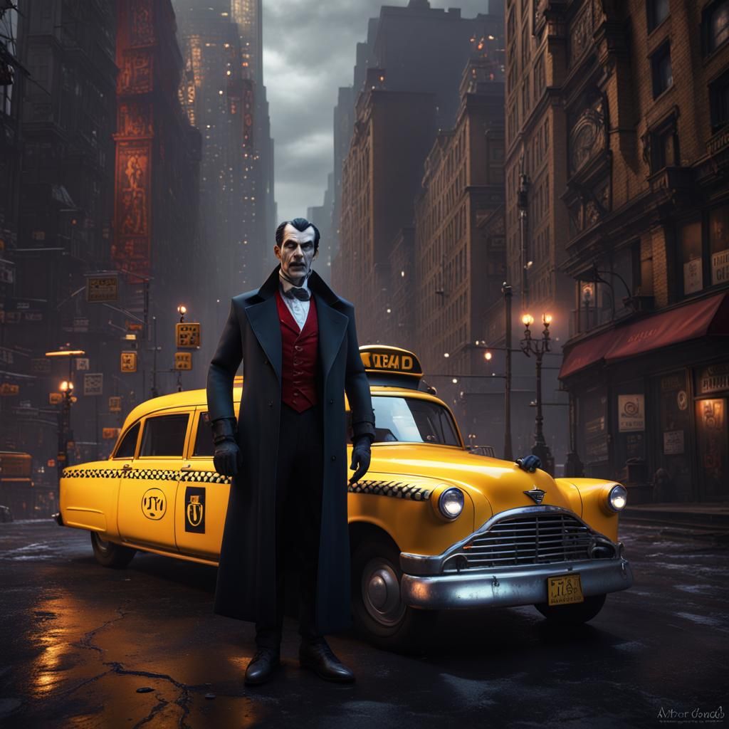 Dracula as NYC Taxi Driver: Detailed Matte Painting