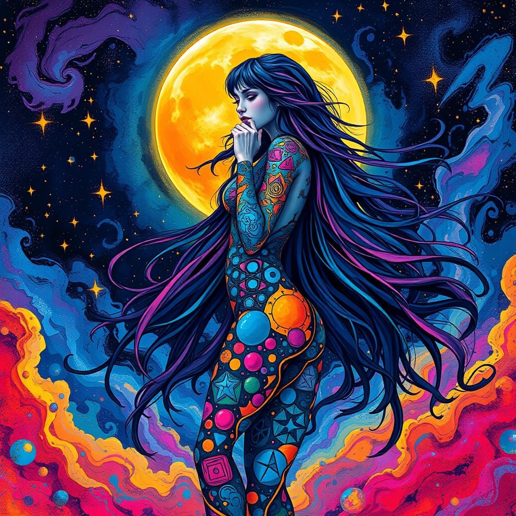 Cosmic Goddess in Vibrant Graffiti Style