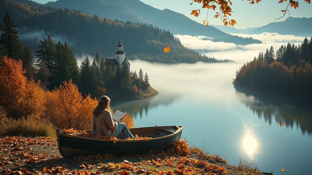 Autumn Chapel Landscape in Magical Realism Style