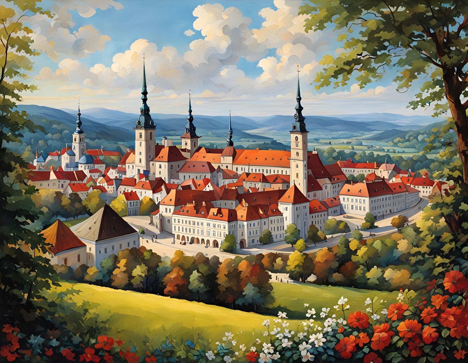 Bielsko-Biała Postcard Art in Comic Style