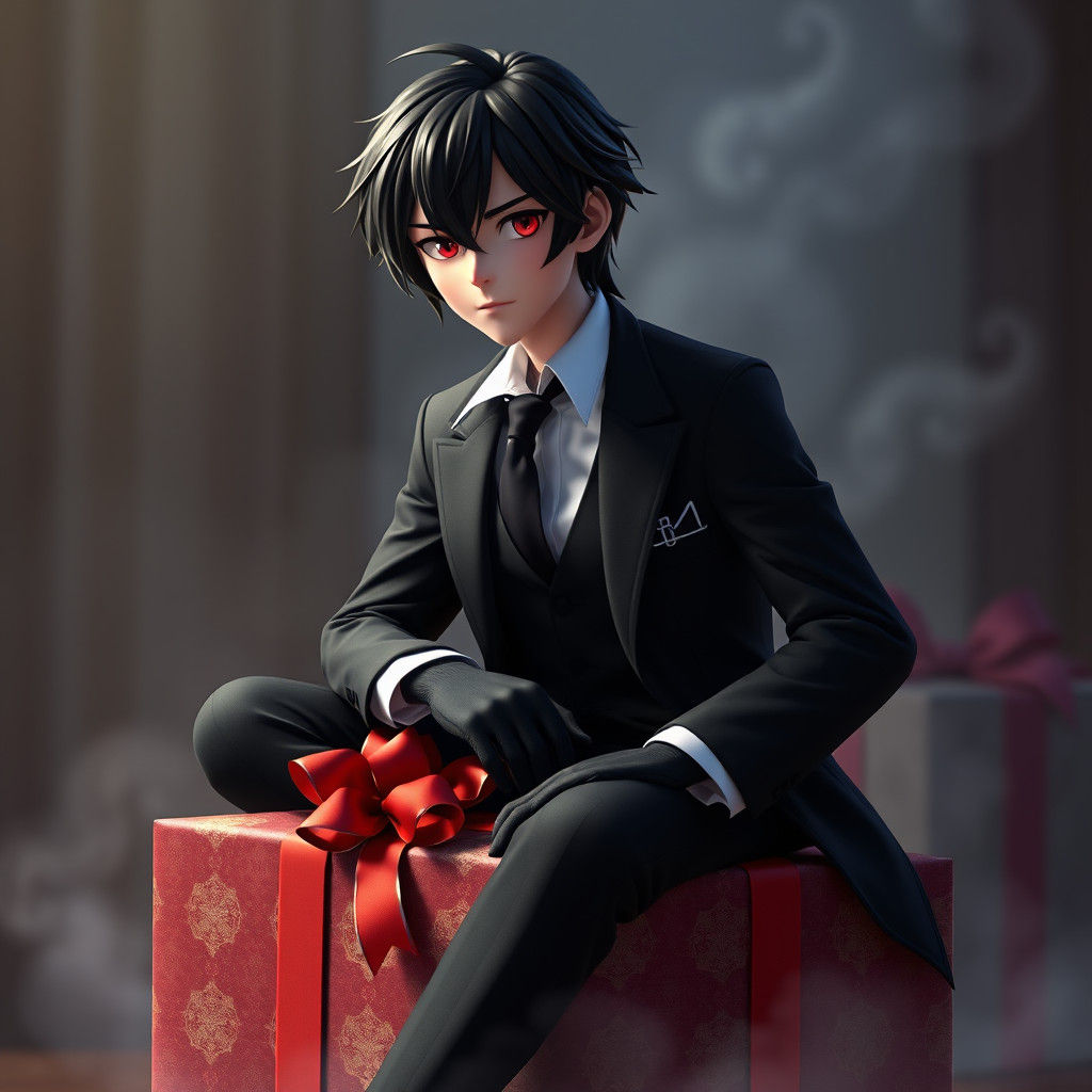 Charismatic Butler Posed with Elegant Christmas Gift in Ethe...