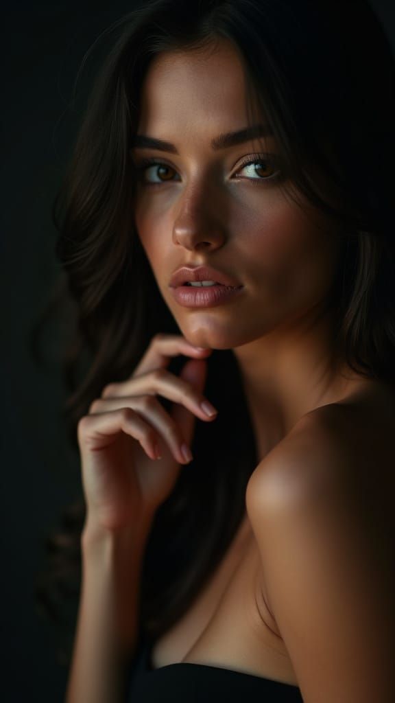 Hyper-Realistic Portrait of a Young Woman in Soft Chiaroscur...