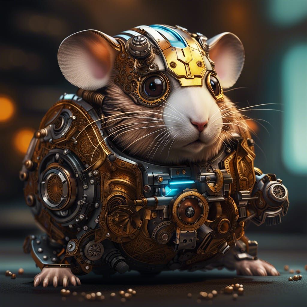 Hyperrealistic Robot Hamster in Warm Color Palette