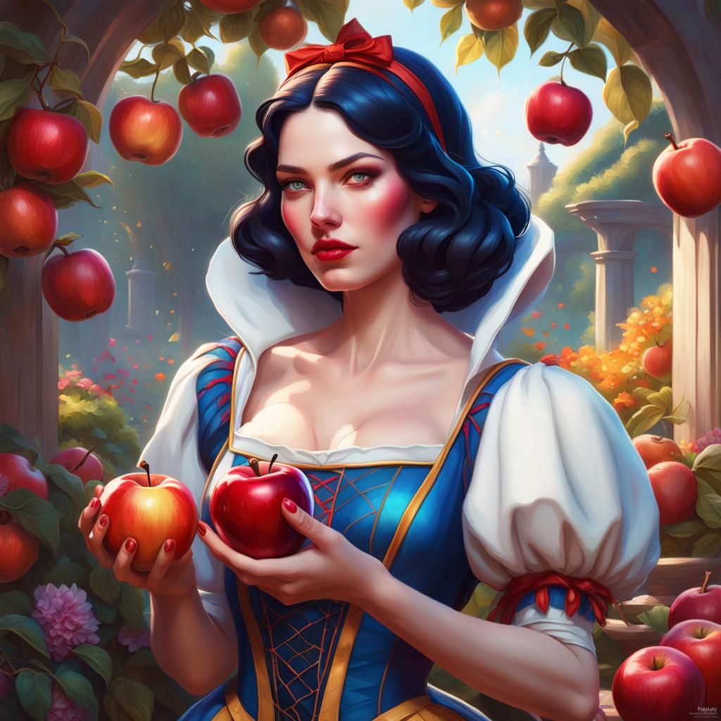 Snow White Portrait in Vibrant Garden
