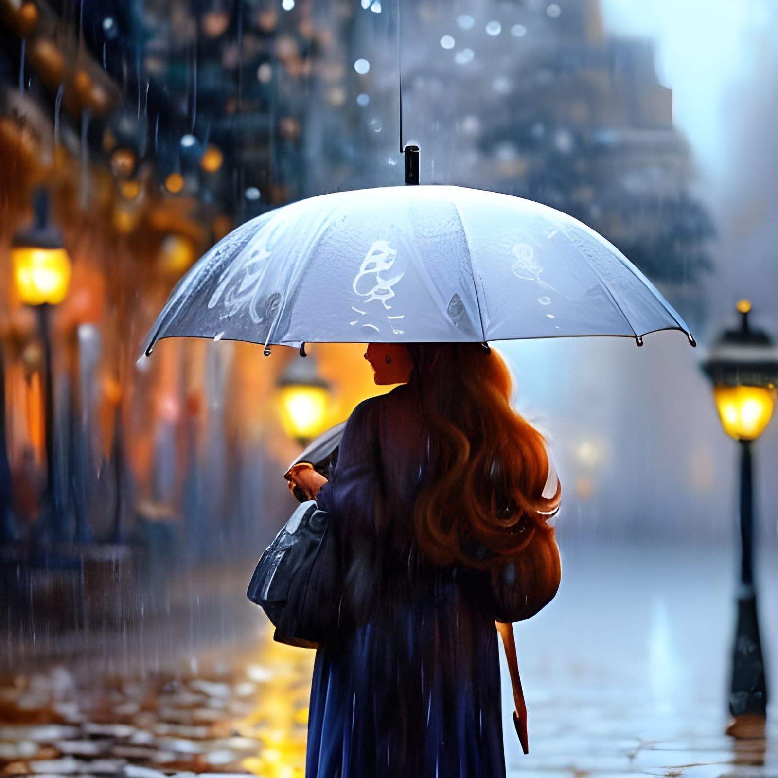 Adorable Umbrella Character in the Rain, Digital Art