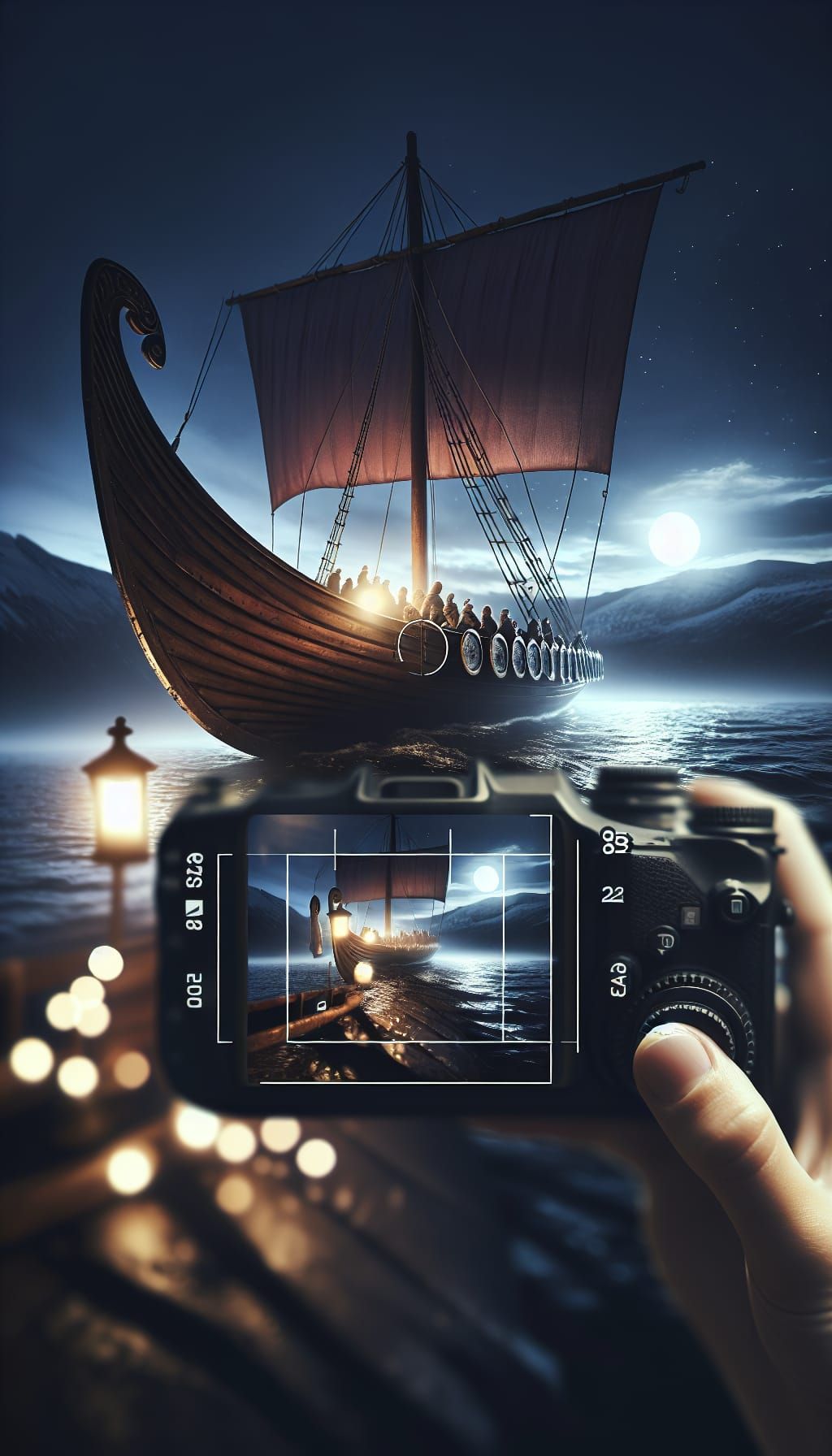 Viking Longship at Night: High-Resolution Photography