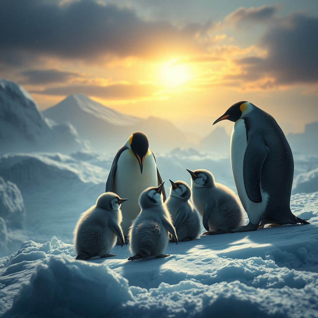 Penguin Feeding Young on Antarctic Shelf