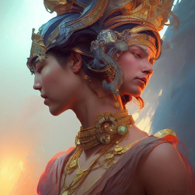 Sacred Queen Mother Portrait in Triadic Colors