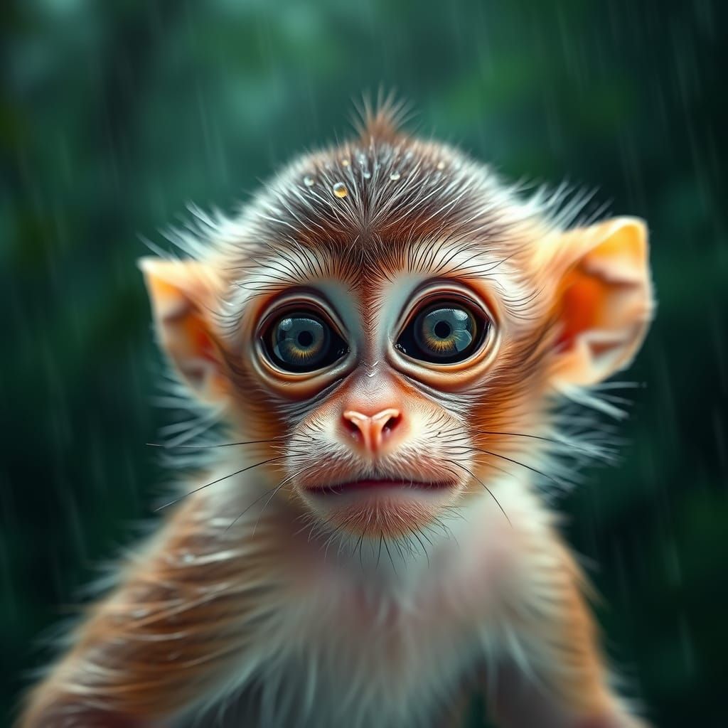 Hyper-Realistic Rainy Jungle Monkey