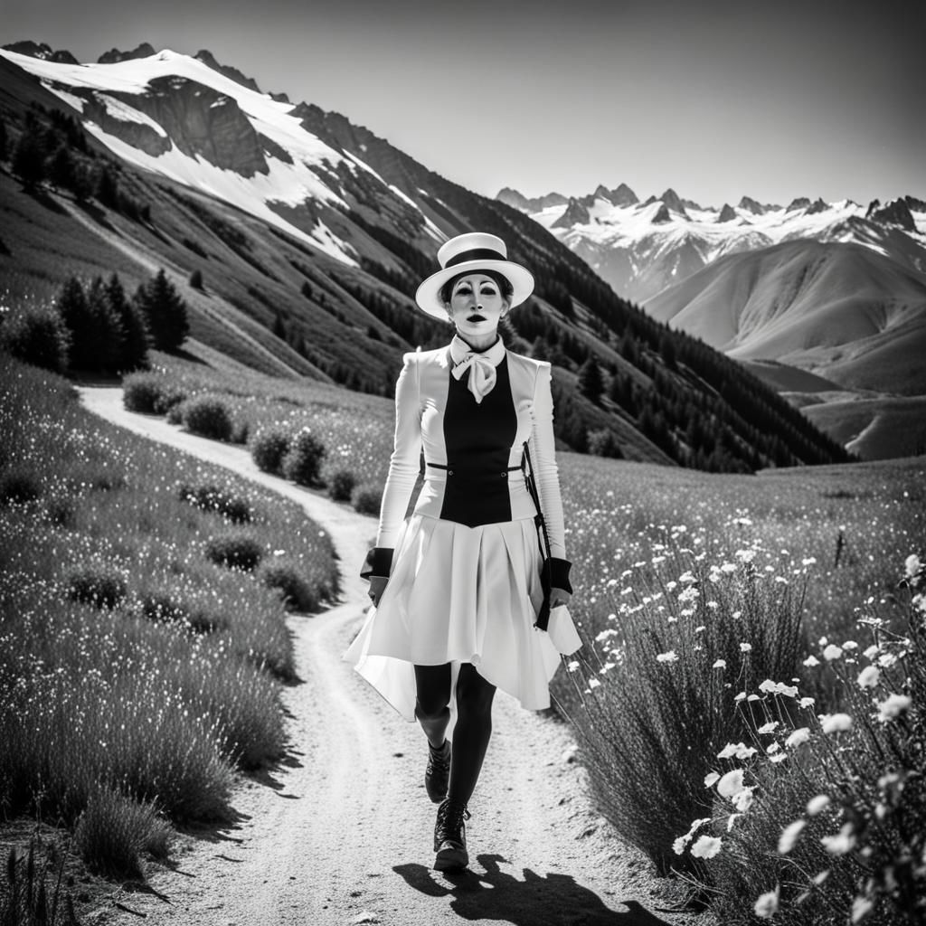 Elegant Mime Woman Hiking in the French Alps