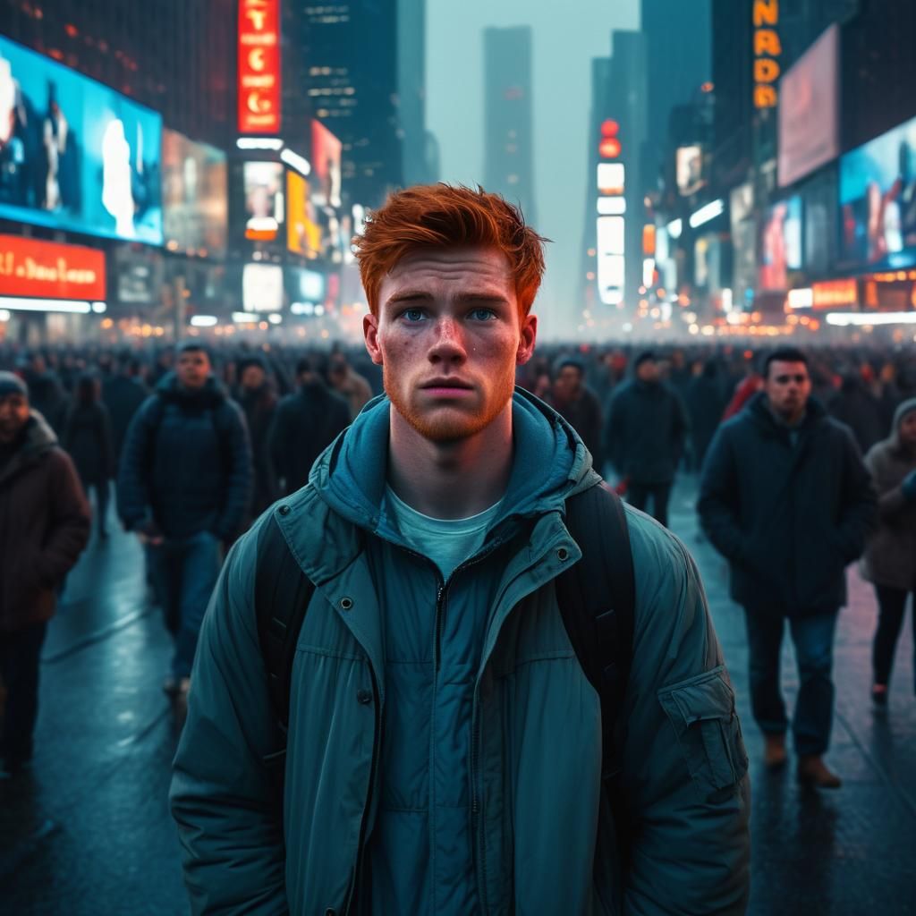 Man Alone in Times Square: Cinematic Film Still