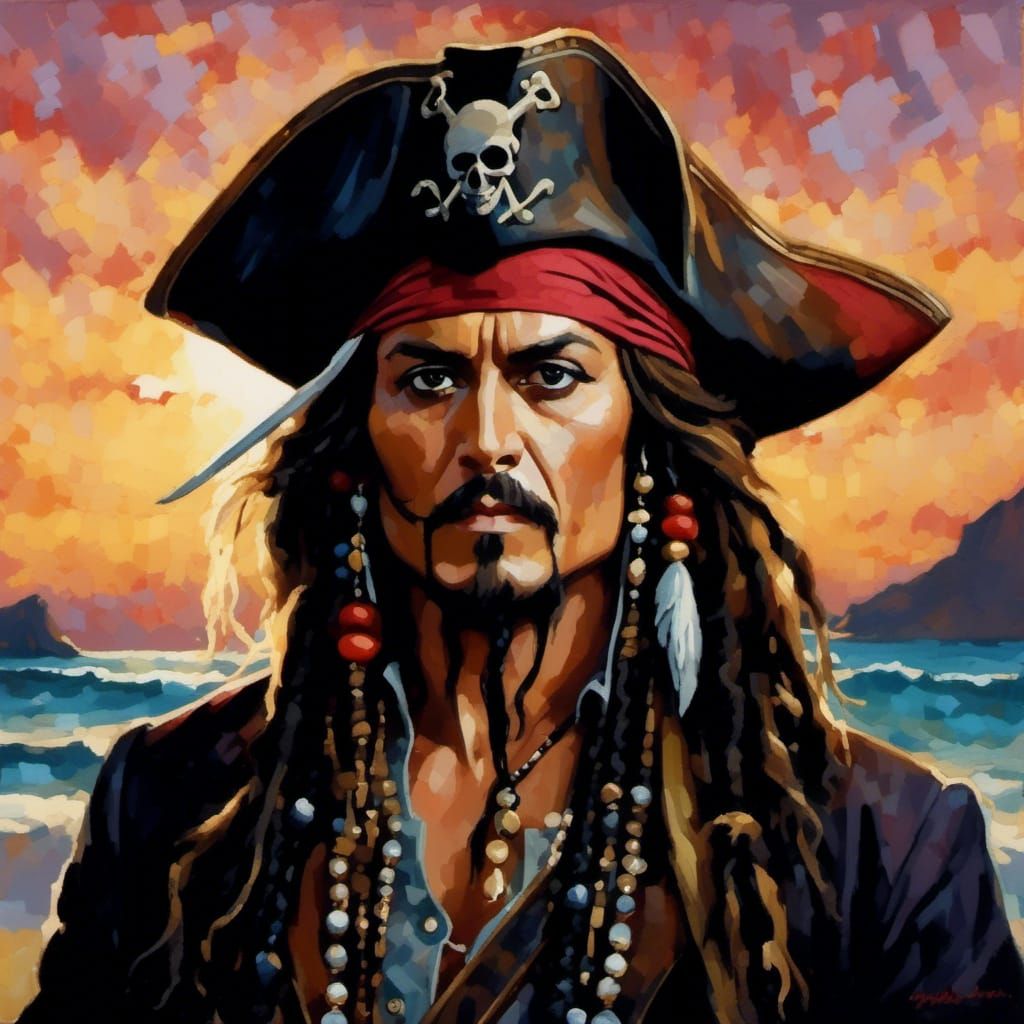 Jack Sparrow Pirate Portrait in Comic Book Style