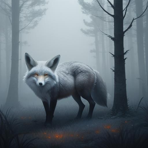 Mystical Scarred Fox in Moonlit Forest