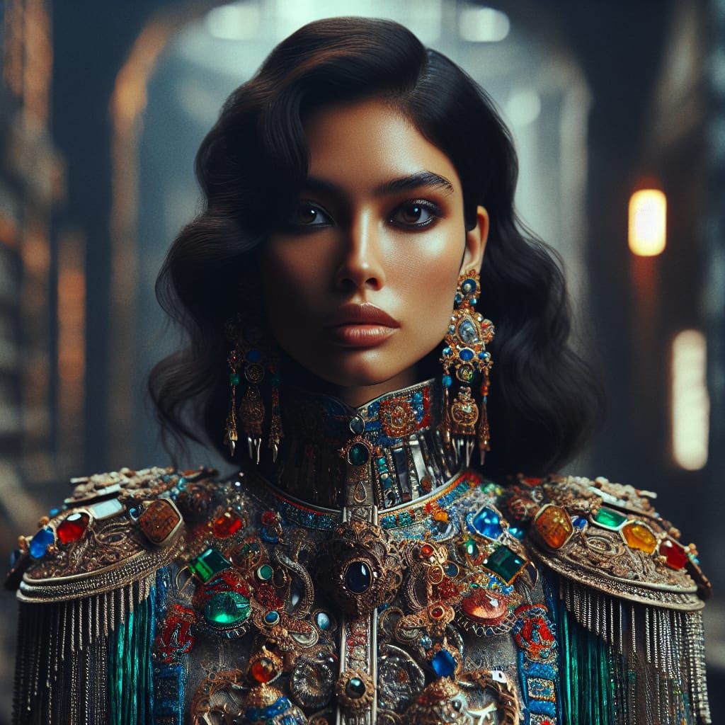 Hispanic Woman in Vibrant Clothing: Hyperrealistic Cinematic...