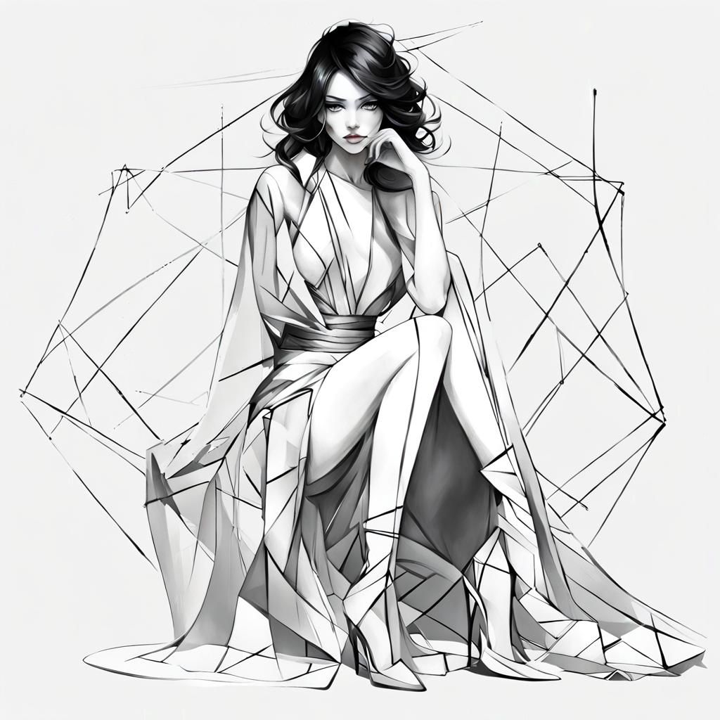 Abstract Ink Painting of Woman in Spiral Vortex