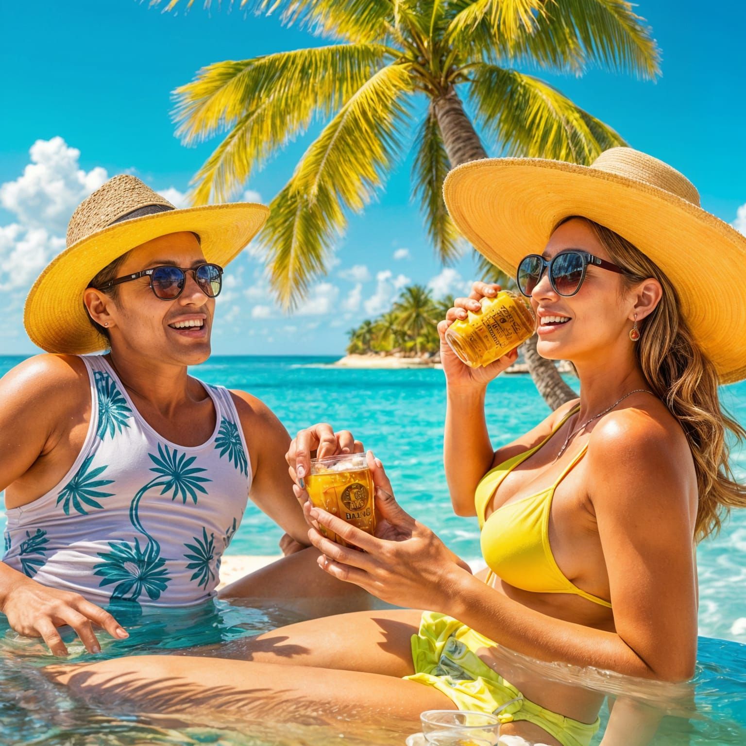 Couple Enjoying Beach Bliss with Coconut Water