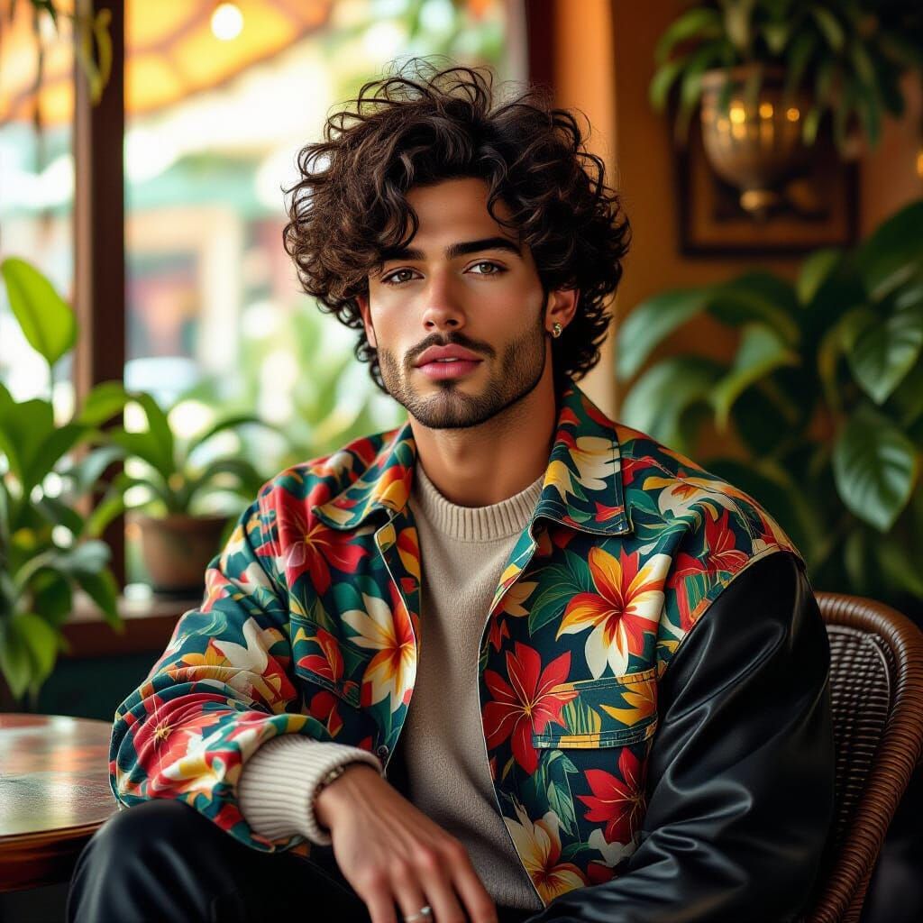 Grunge Aesthetic Man in Exotic Cafe Digital Painting