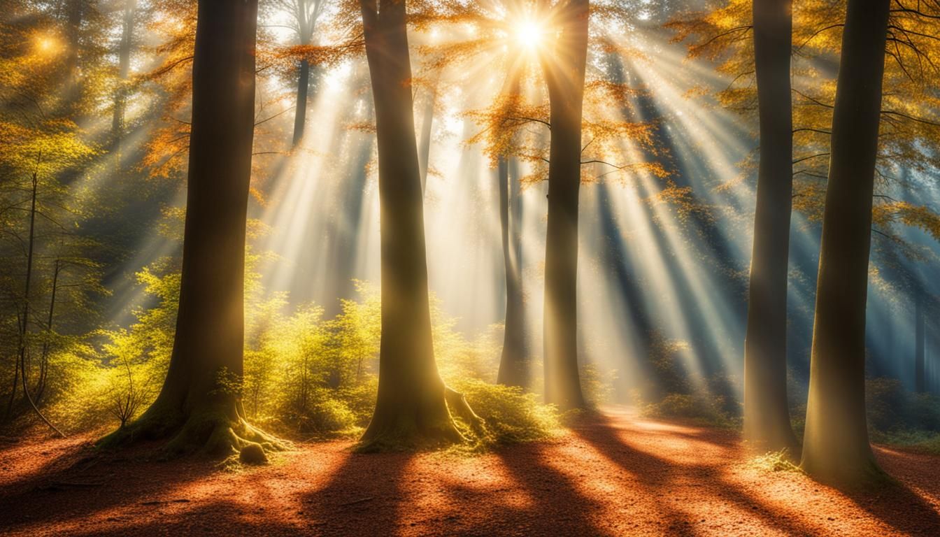 Heavenly Sunshine in Autumn Forest
