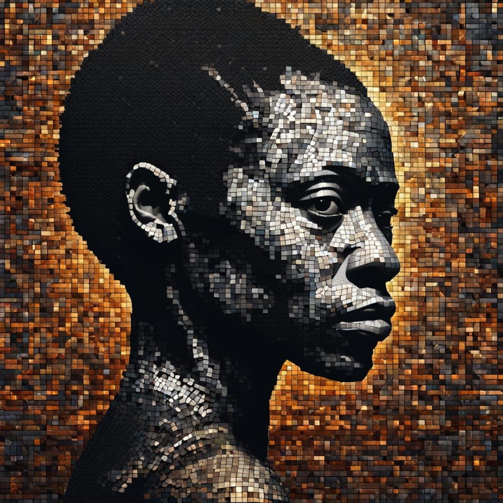 Afrofuturistic Mosaic Portrait in Dramatic Lighting