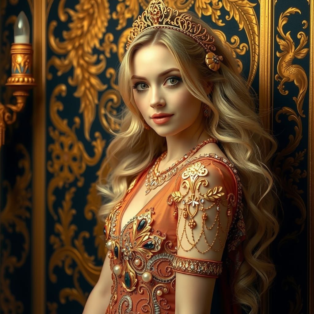 Ornate Woman in Klimt-Inspired Art Nouveau Style