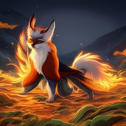 Mythical Nine-Tailed Fox in Japanese Style