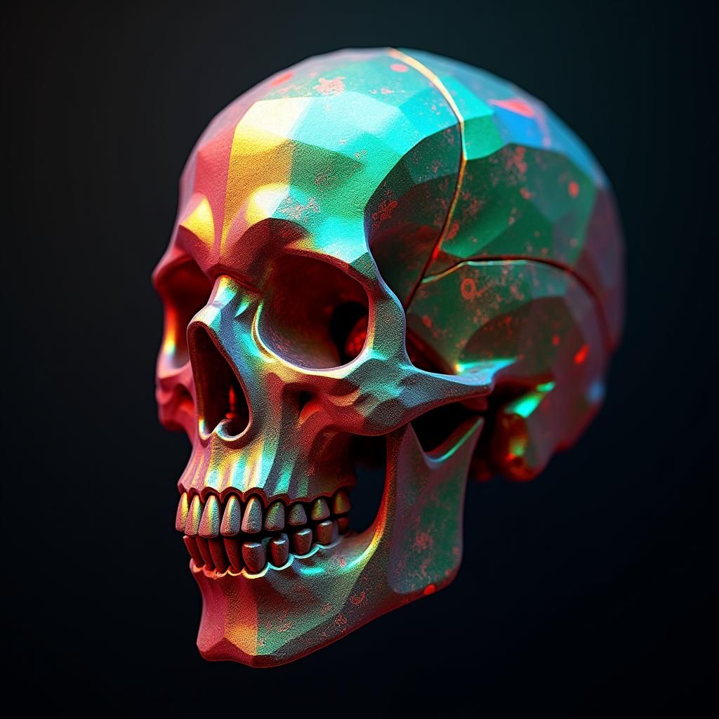 Vibrant Geometric Skull in Matte Painting Style