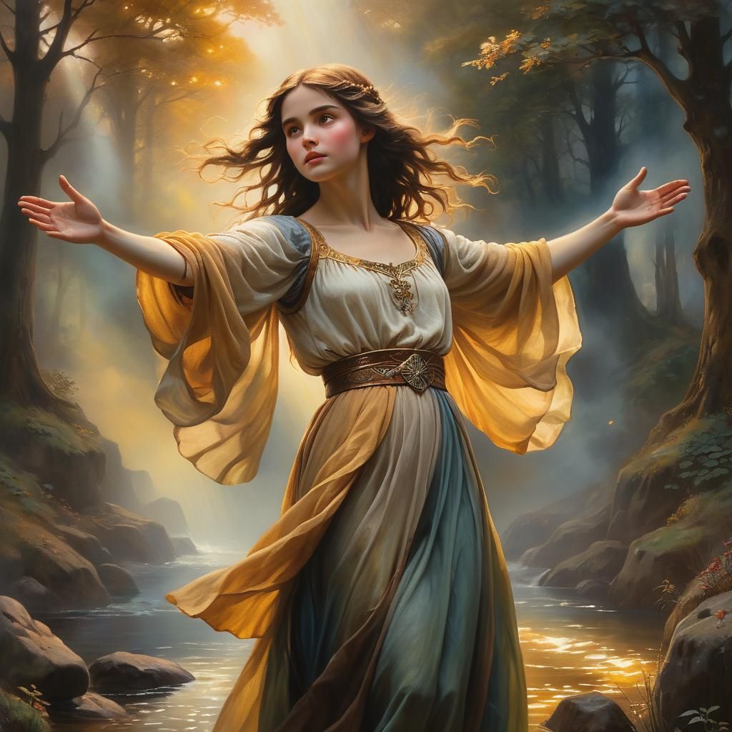 Mystical Healer in Dreamlike Setting as Oil Painting