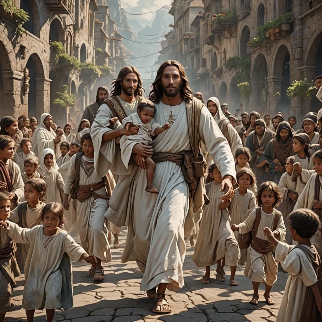 Jesus Christ Walking With Children