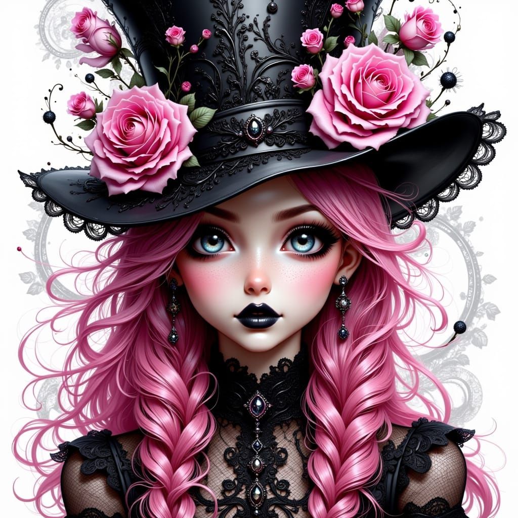 Woman with Pink Hair and Gothic Lace