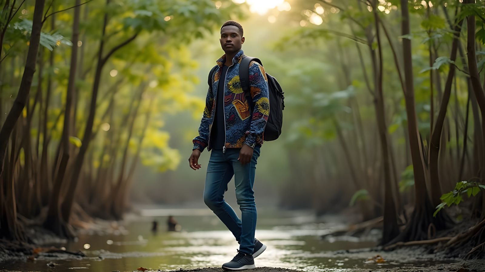 Futuristic Yoruba Man in Mangrove, Photorealistic Portrait