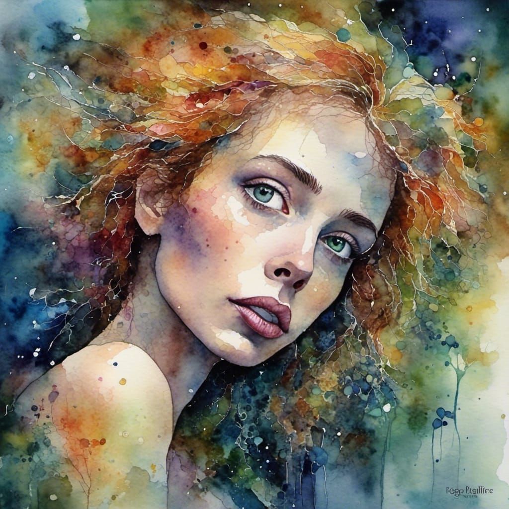 Passionate Poet with Expressive Eyes in Watercolor Style