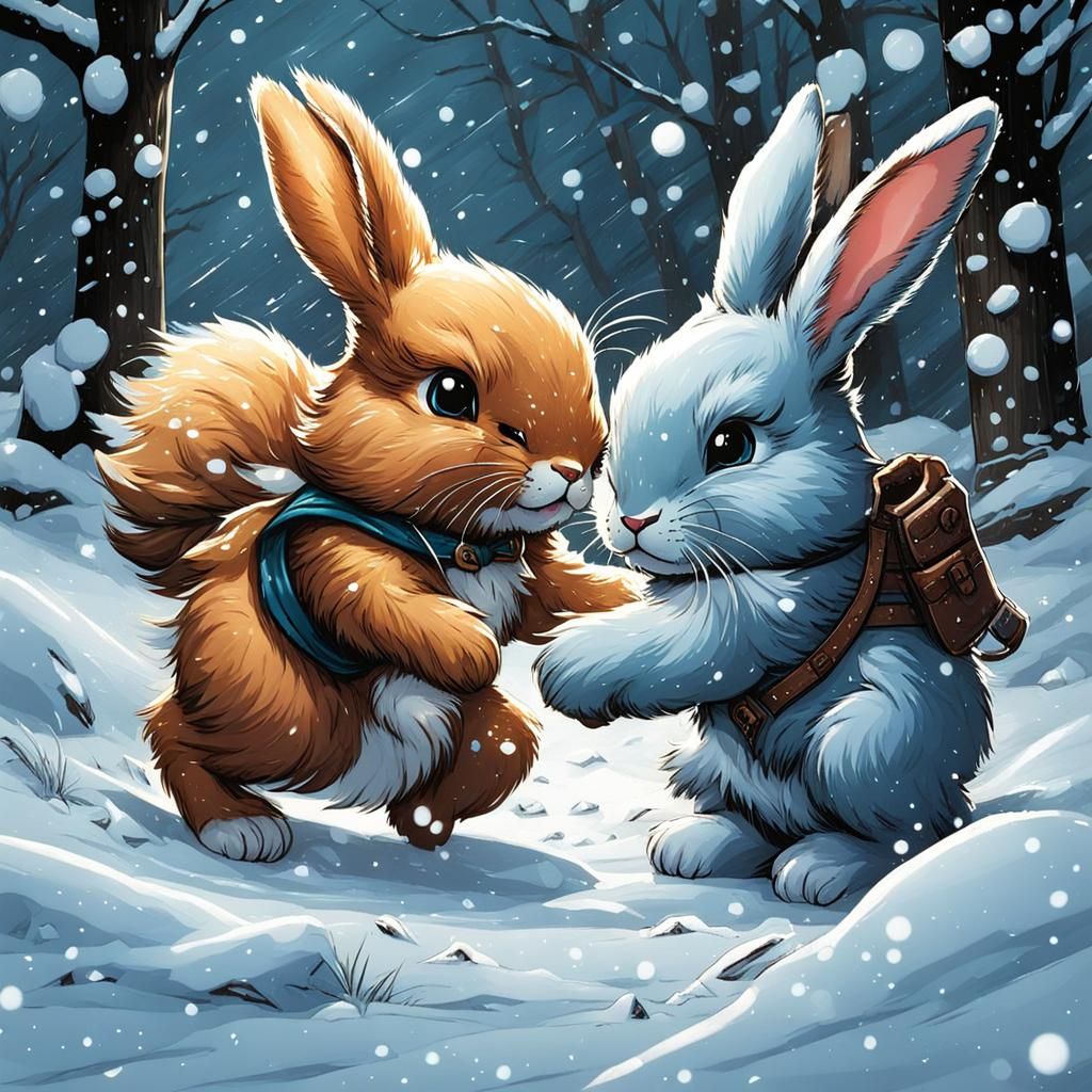 Comic Book Art: Two Bunnies Play Fighting