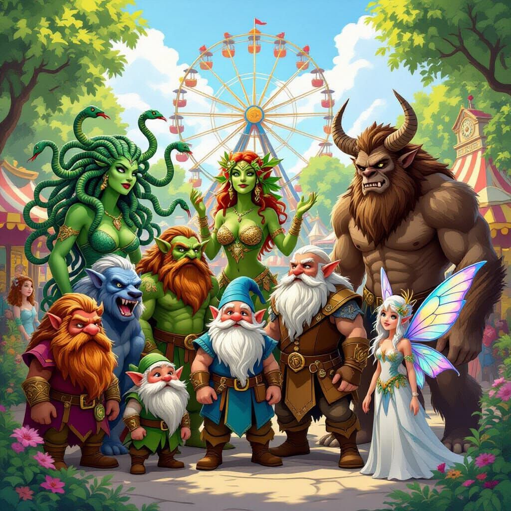 Mythical Creatures Gather at Amusement Park