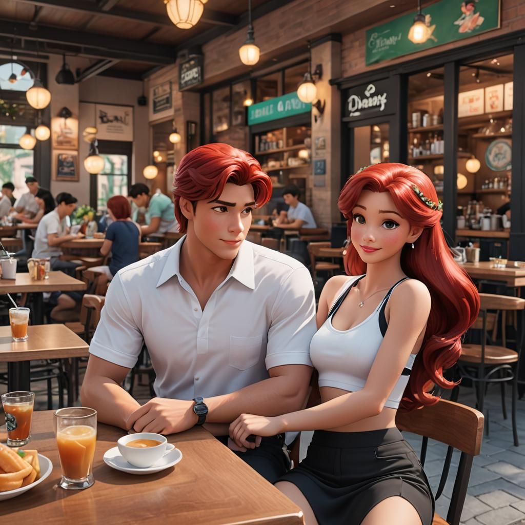 Ariel and Eric's Cafe Date in Anime Style