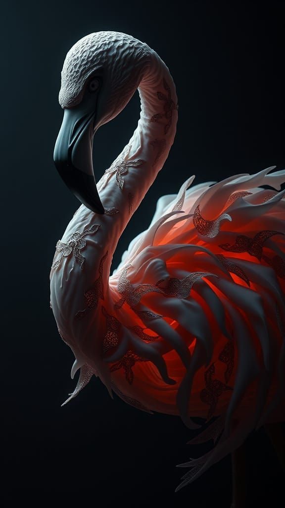 Ethereal Flamingo in Darkness