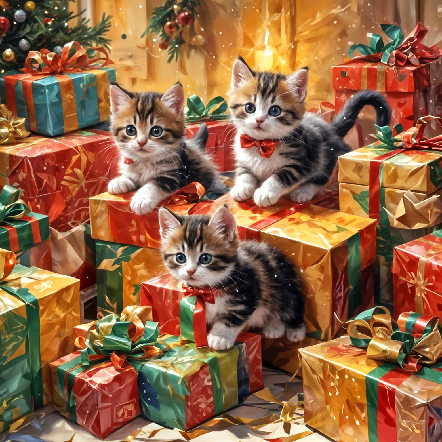 Vibrant Christmas Kittens Unfurl from Triadic Colors