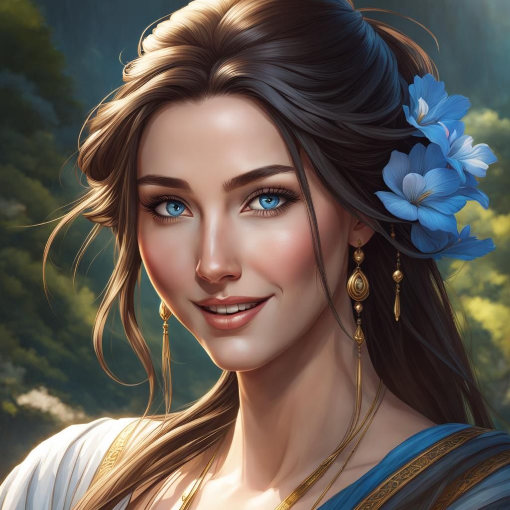 Smiling Woman with Blue Eyes: Hyperdetailed Portrait