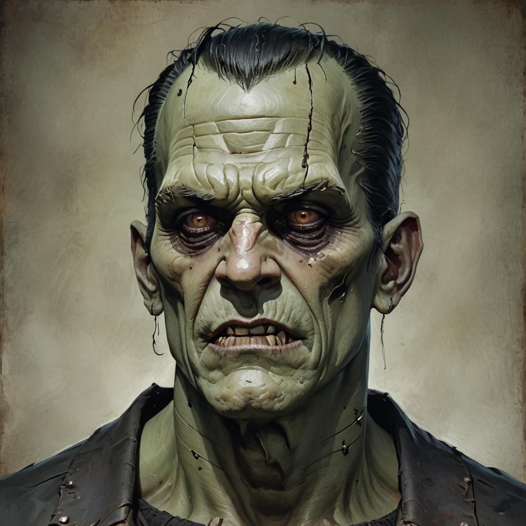 Gothic Horror Portrait of Frankenstein Monster